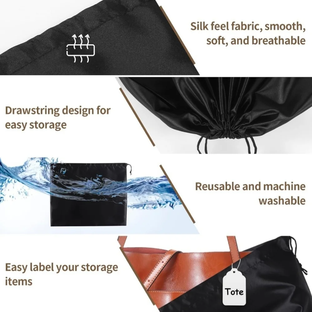Elegant (2 PCS) Black Satin Drawstring Dustbag-Large And Medium+2 Label